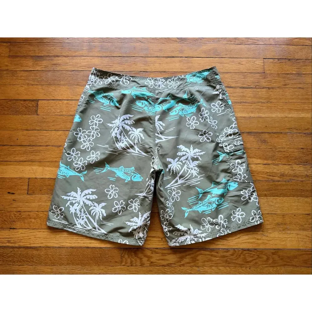COLUMBIA PFG Omni-Shade 'Fish Responsibly' Green Swim Shorts Mens sz 38